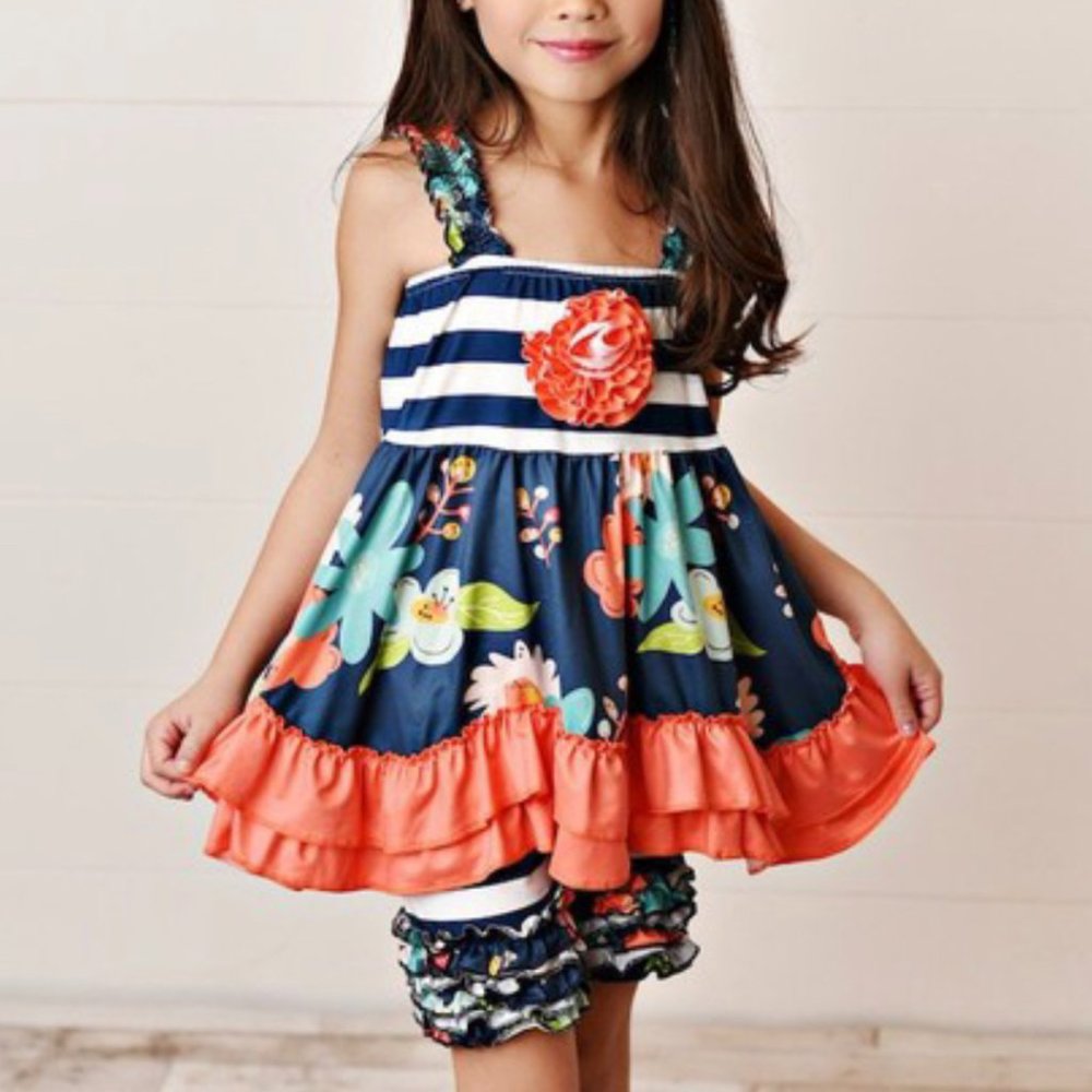 Girls Navy Coral Set
